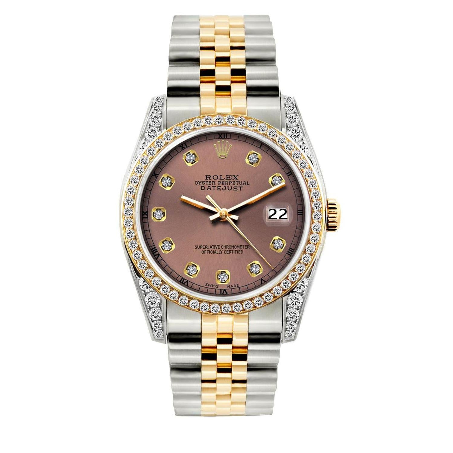 Rolex Datejust 36MM 16233 Everose Diamond Dial Diamond Bezel Two Tone Jubilee Bracelet 1.2ct
