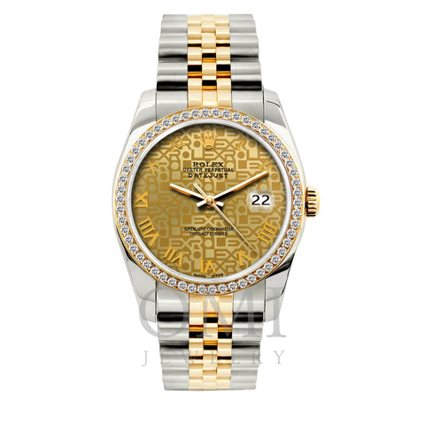 Rolex Datejust Diamond Watch, 36mm, Yellow Gold and Stainless Steel Bracelet Yellow Gold Dial w/ Diamond Bezel