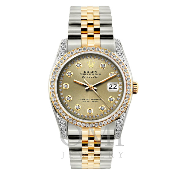 Rolex Datejust Diamond Watch, 36mm, Yellow Gold and Stainless Steel Bracelet Gold Dial w/ Diamond Bezel and Lugs