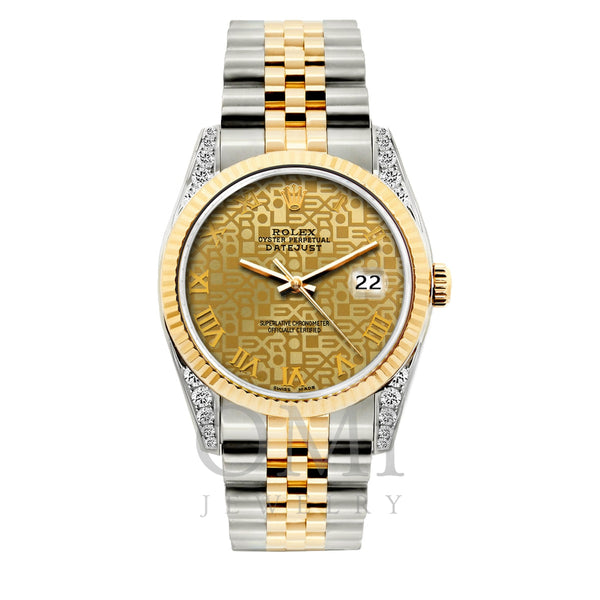 Rolex Datejust Diamond Watch, 36mm, Yellow Gold and Stainless Steel Bracelet Yellow Gold Dial w/ Diamond Lugs