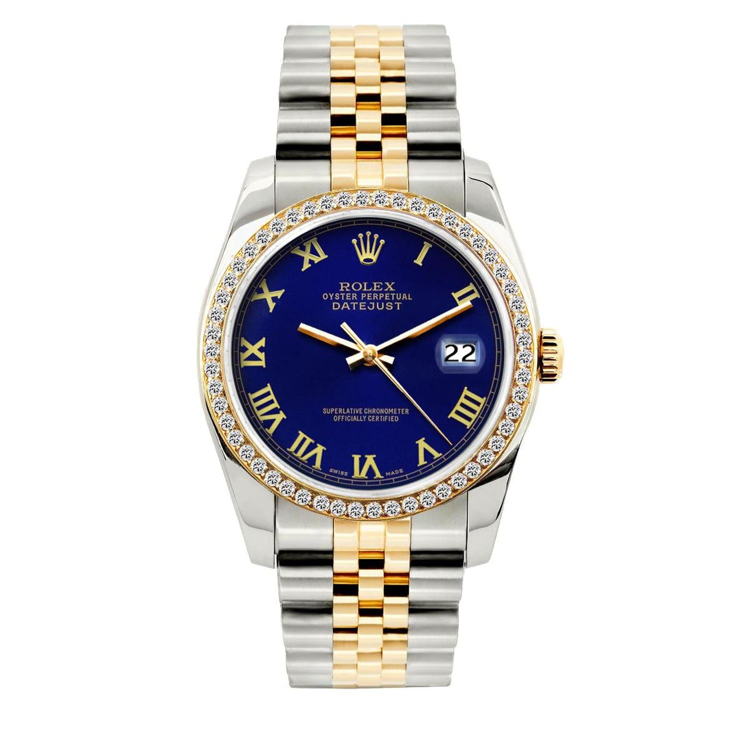 Rolex Datejust 36MM 16233 Blue Diamond Dial Diamond Bezel Two Tone Jubilee Bracelet 1.2ct
