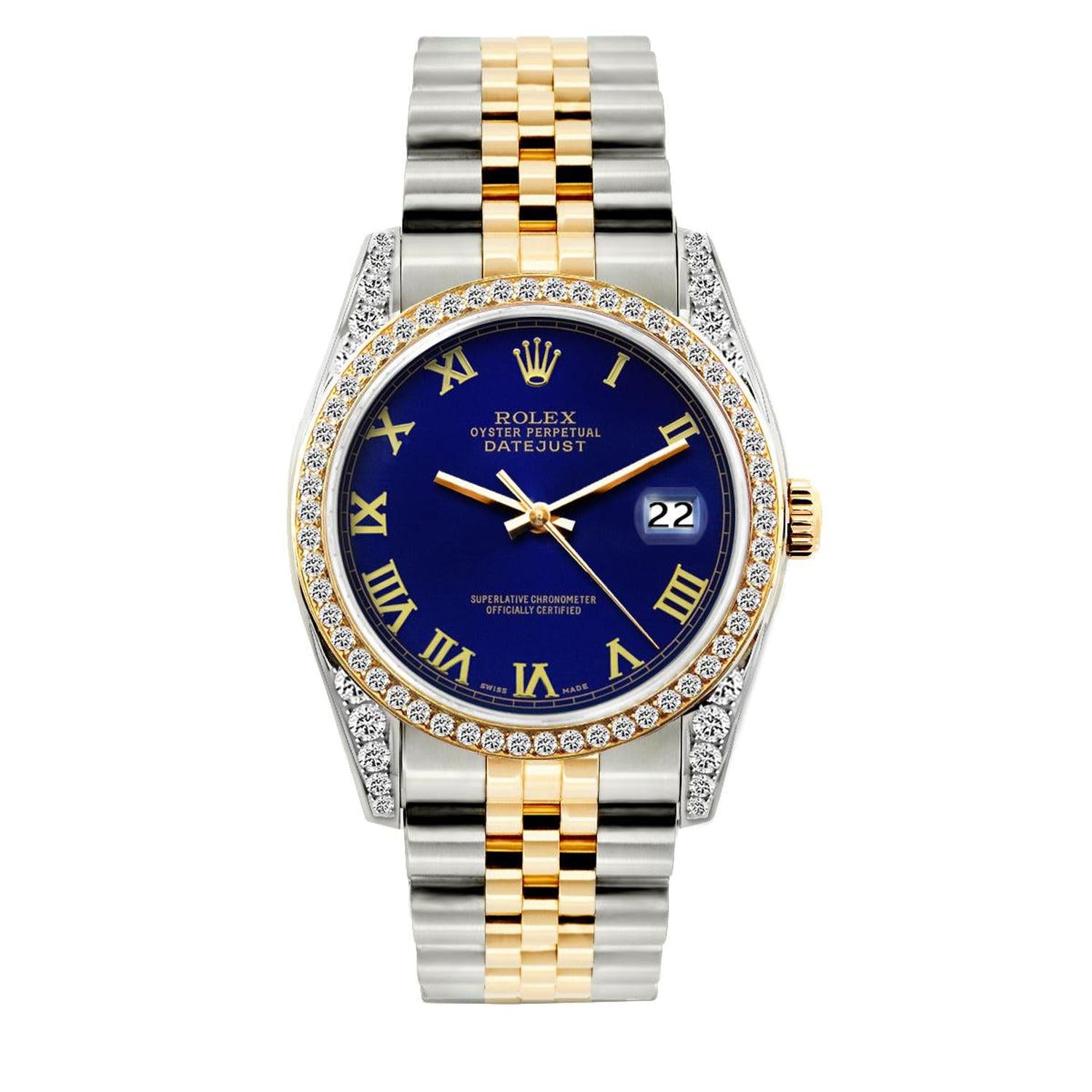 Rolex Datejust 36MM 16233 Blue Diamond Dial Diamond Bezel Two Tone Jubilee Bracelet 1.2ct