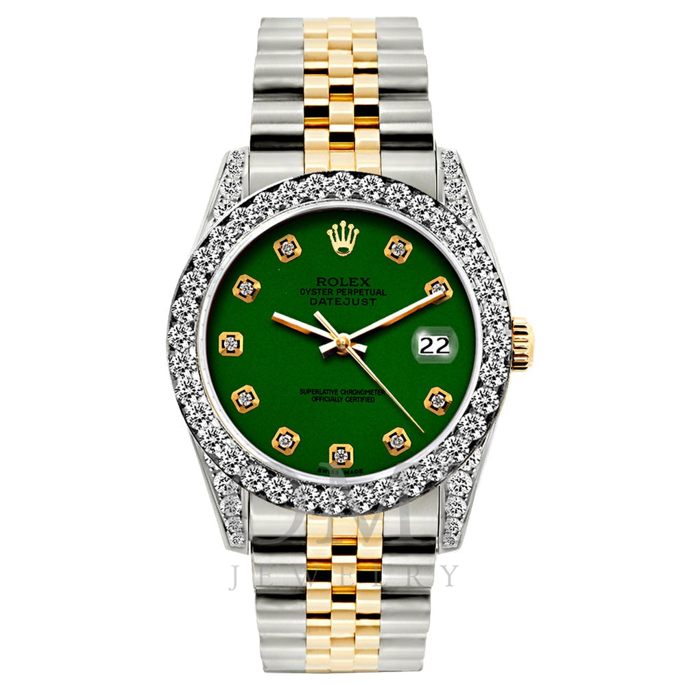 Rolex Datejust Diamond Watch, 26mm, Yellow Gold and Stainless Steel Bracelet Eastern Green Dial w/ Diamond Bezel and Lugs