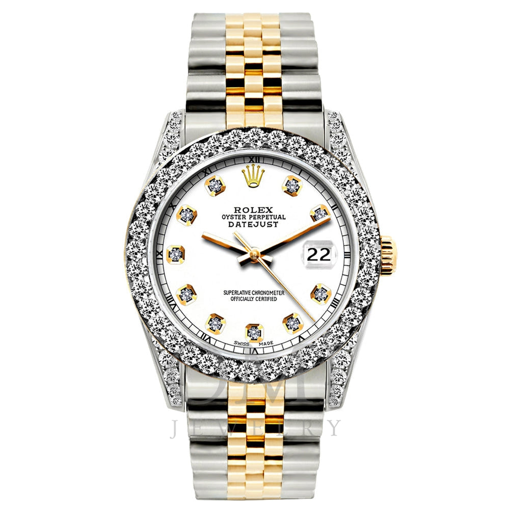 Rolex Datejust Diamond Watch, 26mm, Yellow Gold and Stainless Steel Bracelet White Dial w/ Diamond Bezel and Lugs
