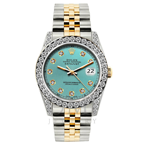 Rolex Datejust Diamond Watch, 26mm, Yellow Gold and Stainless Steel Bracelet Cadet Blue Dial w/ Diamond Bezel and Lugs