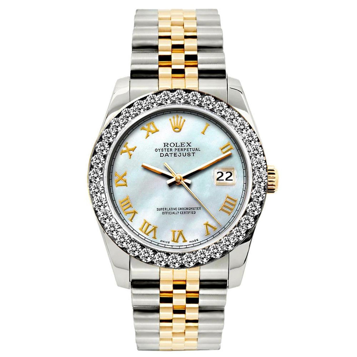 Rolex Datejust 26MM 6917 Mother of Pearl Roman Dial Diamond Bezel Two Tone Jubilee Bracelet 1.2ct