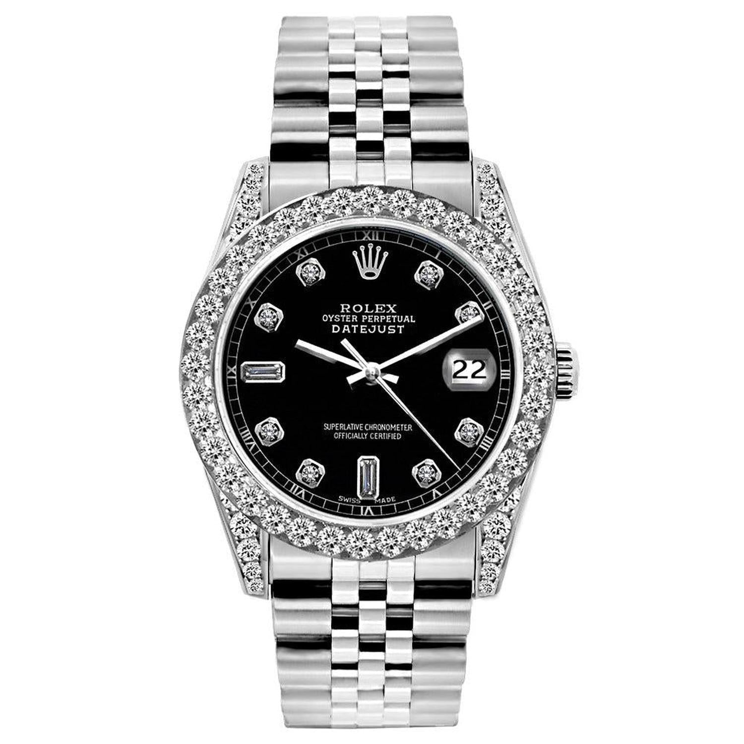 Rolex Datejust 26MM 6916 Black Diamond Dial Diamond Bezel Stainless Steel Jubilee Bracelet 1.2ct