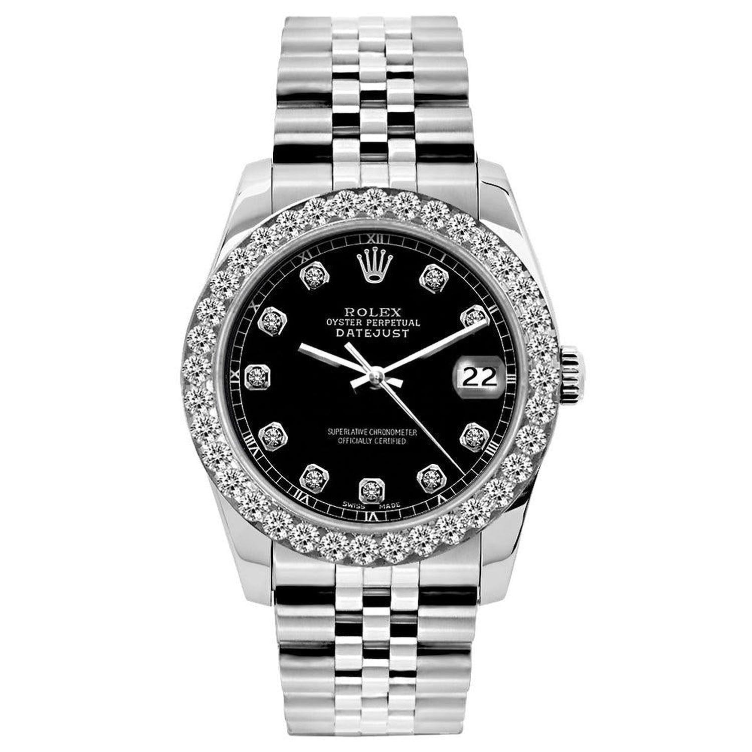 Rolex Datejust 26MM 6916 Black Diamond Dial Diamond Bezel Stainless Steel Jubilee Bracelet 1.2ct