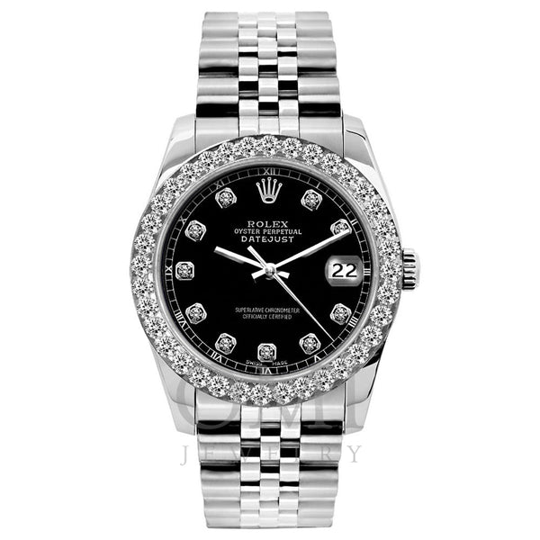 Rolex Datejust 26MM Black Diamond Dial And Bezel With Stainless Steel Jubilee Bracelet 1.20 CT