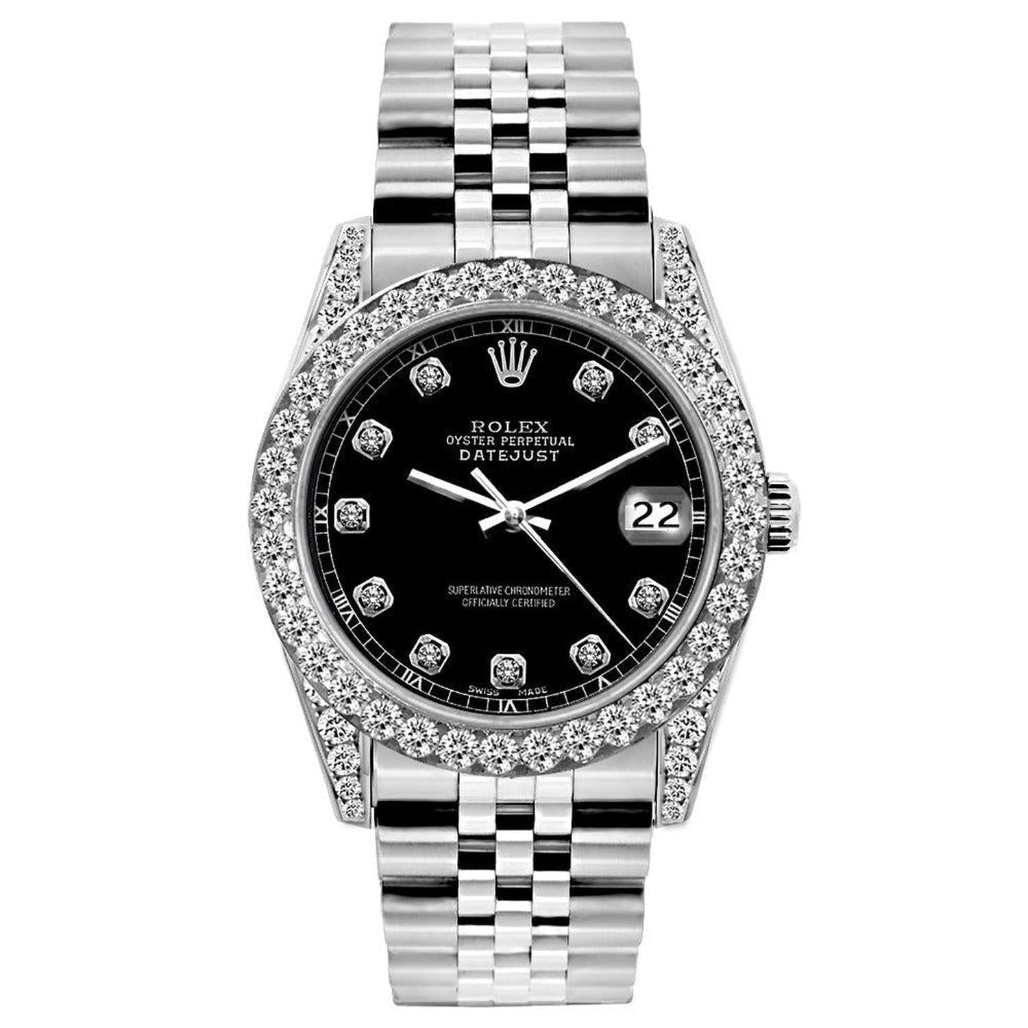 Rolex Datejust 26MM 6916 Black Diamond Dial Diamond Bezel Stainless Steel Jubilee Bracelet 1.2ct
