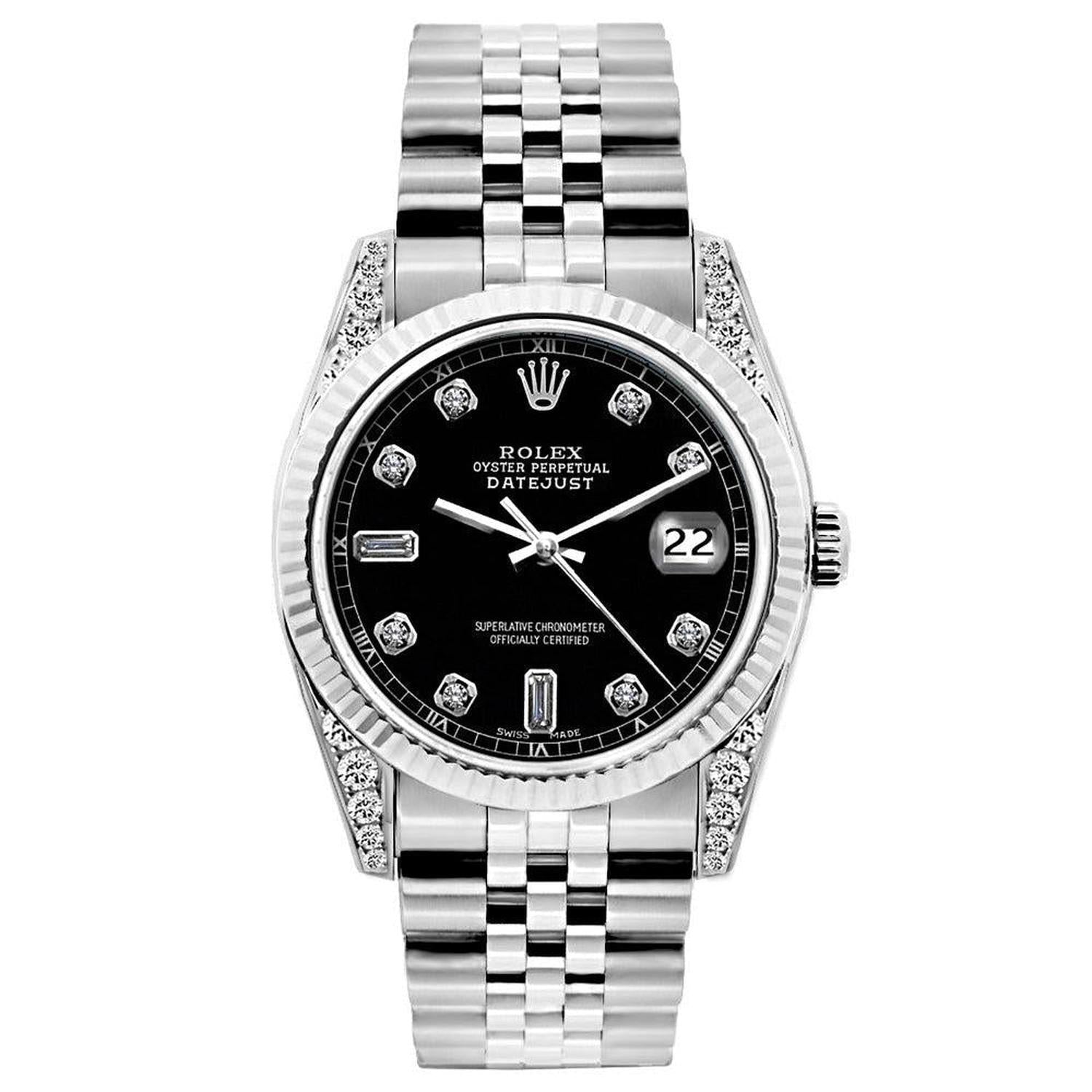 Rolex Datejust 26MM 6916 Black Diamond Dial White Gold Fluted Bezel Stainless Steel Jubilee Bracelet