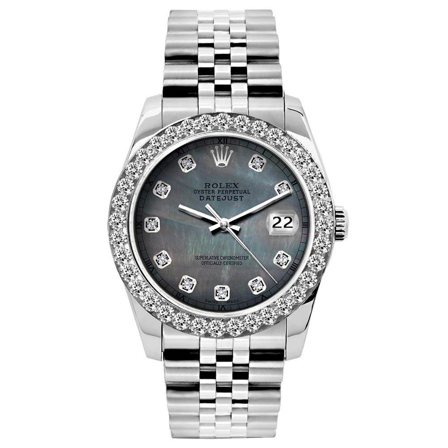 Rolex Datejust 26MM 6916 Black Mother of Pearl Diamond Dial Diamond Bezel Stainless Steel Jubilee Bracelet 1.2ct