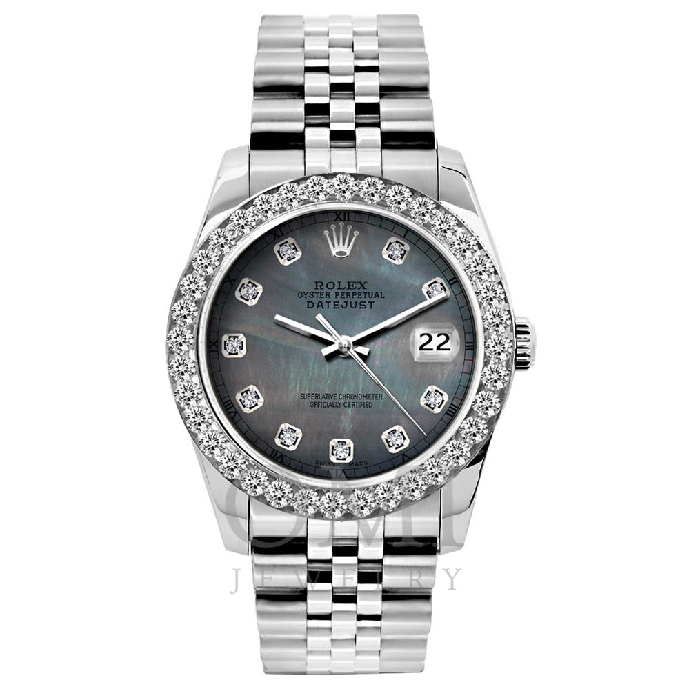 Rolex Datejust Diamond Watch, 26mm, Stainless SteelBracelet Black Mother of Pearl Dial w/ Diamond Bezel