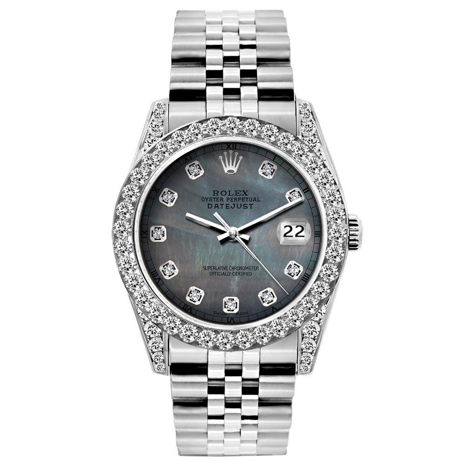Rolex Datejust 26MM 6916 Black Mother of Pearl Diamond Dial Diamond Bezel Stainless Steel Jubilee Bracelet 1.2ct