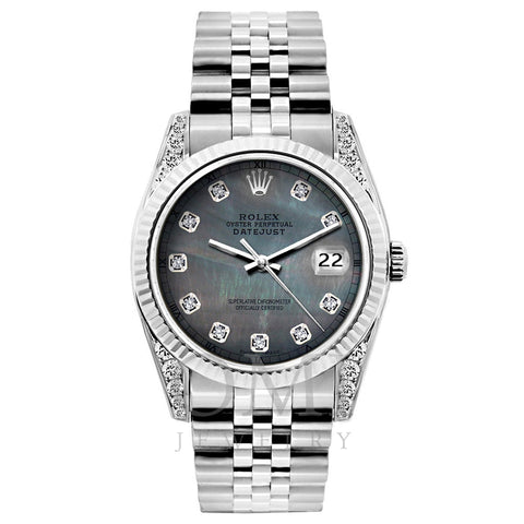 Rolex Datejust Diamond Watch, 26mm, Stainless SteelBracelet Black Mother of Pearl Dial w/ Diamond Lugs