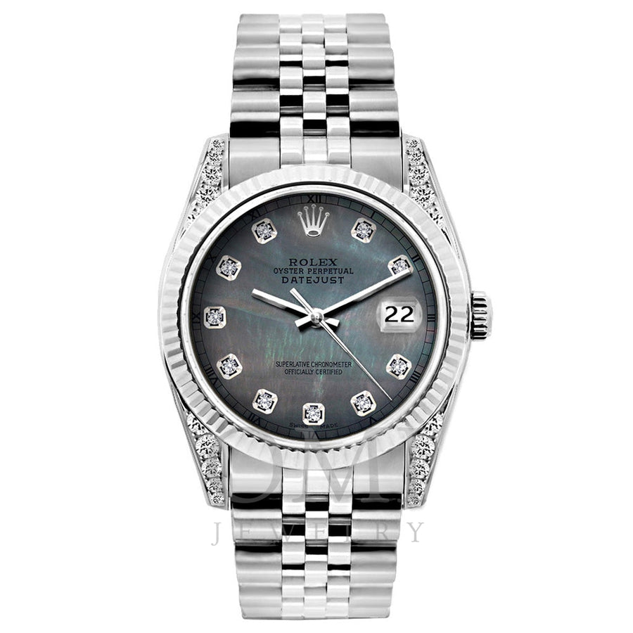 Rolex Oyster Perpetual Diamond Watch, Date 1500 34mm, Mother of Pearl Dial with 1.20 ct Diamonds
